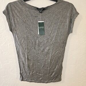 NEW Lauren Ralph Lauren Women's Silver Metallic Short Sleeve Top Size S